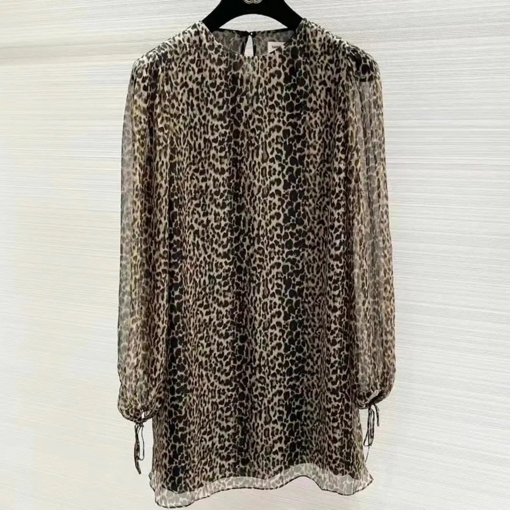Saint Laurent 100% silk leopard-print mini dress